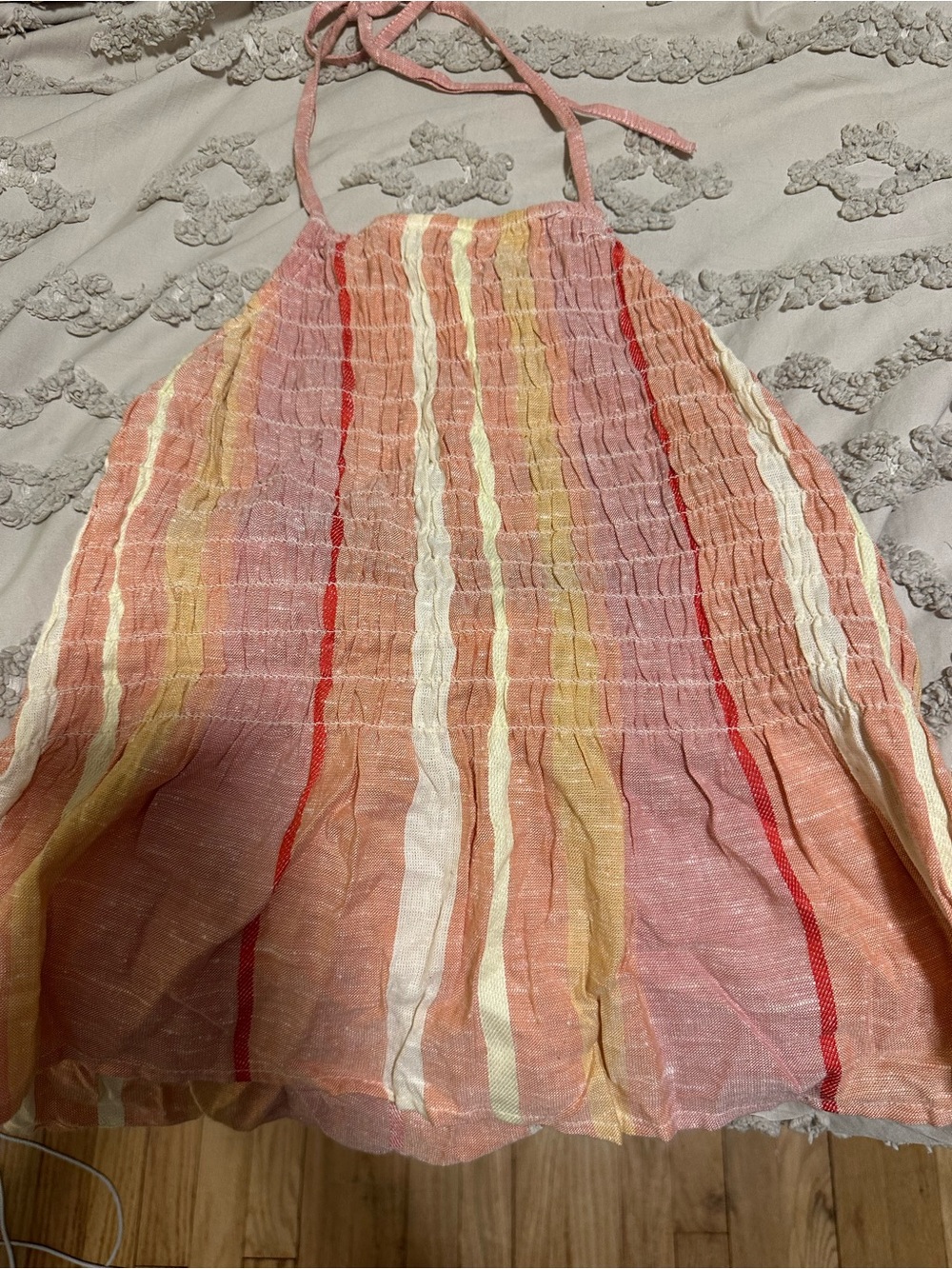 Striped Halter Summer Dress in Pink, Cream & Yellow